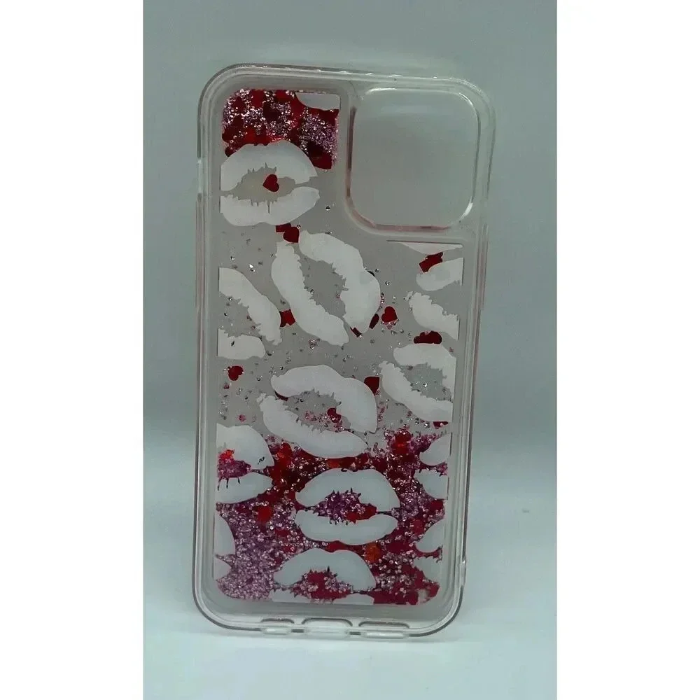 Liquid Glitter Red Lips Clear Pink Red iPhone 12 & 12‎ Pro Case 6.1” Shockproof